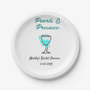 Plato De Papel Ducha de novia perlas y prosecco azul negro nombre