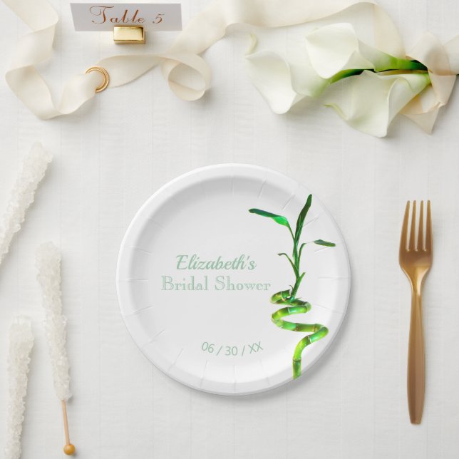 Plato De Papel Ducha de novia personalizada Lucky Bamboo Amarillo (Boda)
