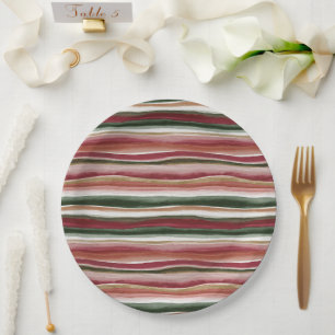 Plato De Papel Ducha de Novia Rayas Rojo Verde Rubor Blanco Dorad