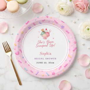 Plato De Papel Ducha de Novia Recogida Dulce Rosa Personalizada