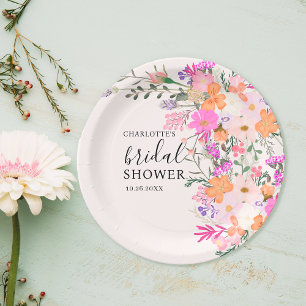 Plato De Papel Ducha de novia romántica de flores silvestres past