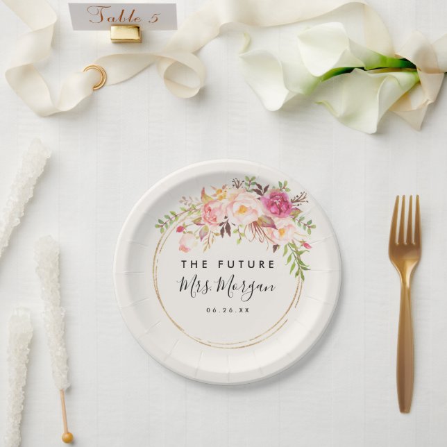 Plato De Papel Ducha de Novia Rosa Antigua (Boda)