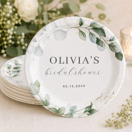 Plato De Papel Ducha de Novia Rústica Boho con Verde de Eucalipto