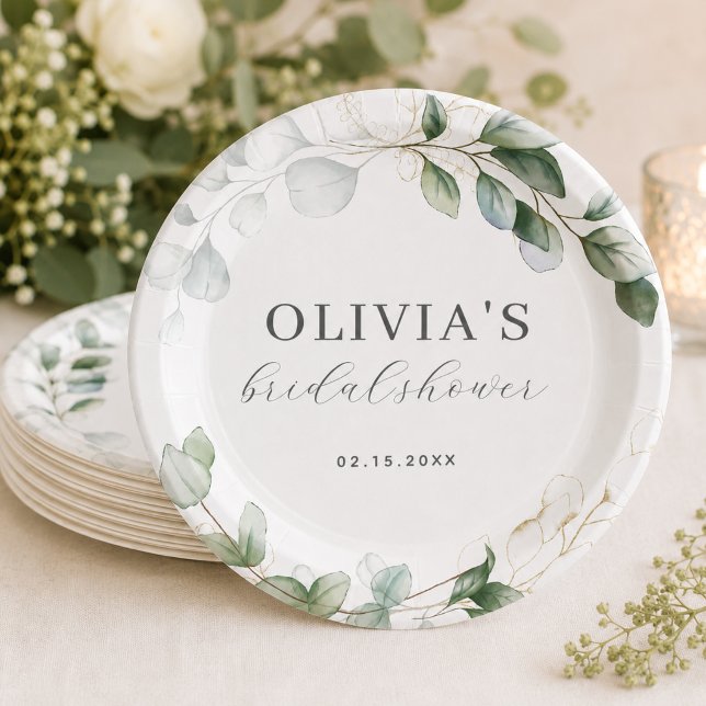 Plato De Papel Ducha de Novia Rústica Boho con Verde de Eucalipto (Subido por el creador)