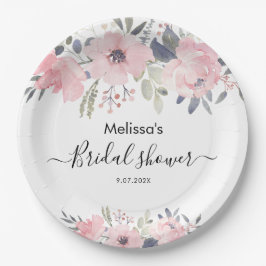 Plato De Papel Ducha de Novia Rústica con Letra Floral Rosa
