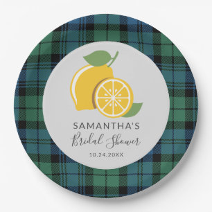 Plato De Papel Ducha de Novia Rústica Plaid Tartán Limón Cítrico