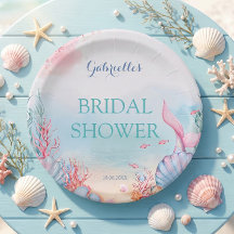 Ducha de Novia Soñadora Acuarela Océano Sirena Ros
