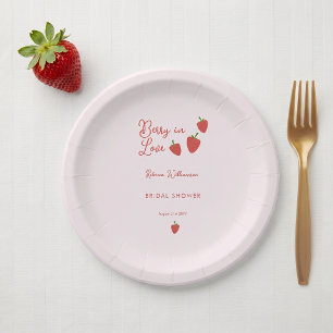 Plato De Papel Ducha de Novia Sweet Pink Strawberry Berry In Love