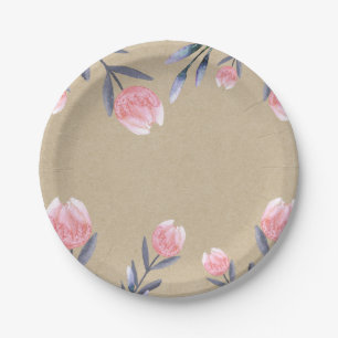 Plato De Papel Ducha de Novia Tulipanes de Acuarela Agua de Meloc