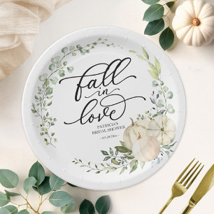 Plato De Papel Ducha de Novia Verde Blanco Calabaza Enamorarse