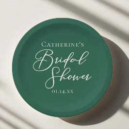 Plato De Papel Ducha de Novia Verde Esmeralda Personalizada