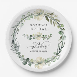 Plato De Papel Ducha de Novia Verde Eucalipto