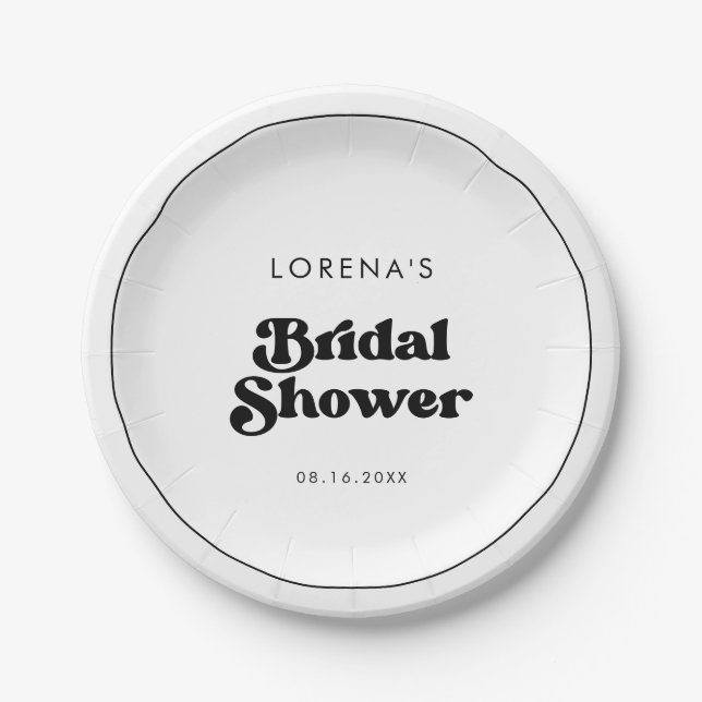 Plato De Papel Ducha de novias blanca y negra retro con estilo (Anverso)