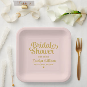 Plato De Papel Ducha de novias Boda de oro rosado personalizada