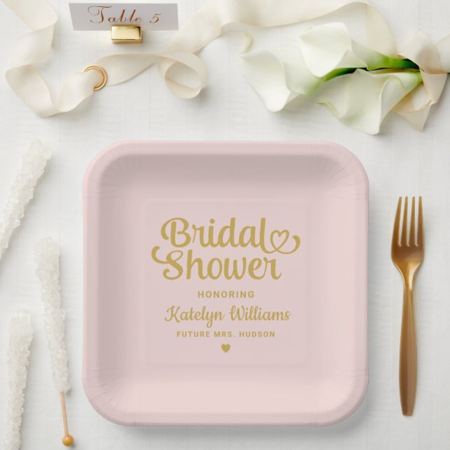 Plato De Papel Ducha de novias Boda de oro rosado personalizada (Boda)