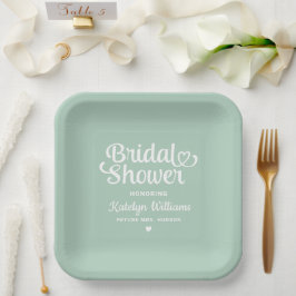 Plato De Papel Ducha de novias Boda verde de menta personalizada