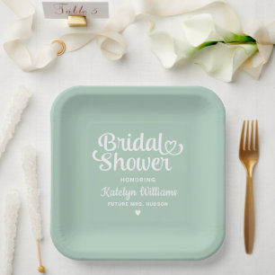 Plato De Papel Ducha de novias Boda verde de menta personalizada