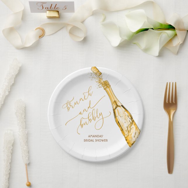 Plato De Papel Ducha de novias Brunch and Bubbly Gold (Boda)