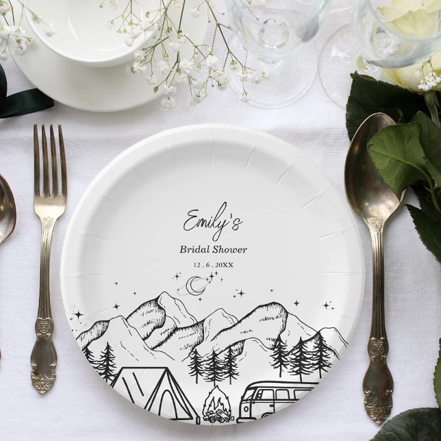 Plato De Papel Ducha de novias de camping en blanco y negro (Subido por el creador)