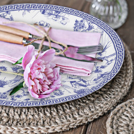 Plato De Papel Ducha de novios Blue and White Toile de Jouy