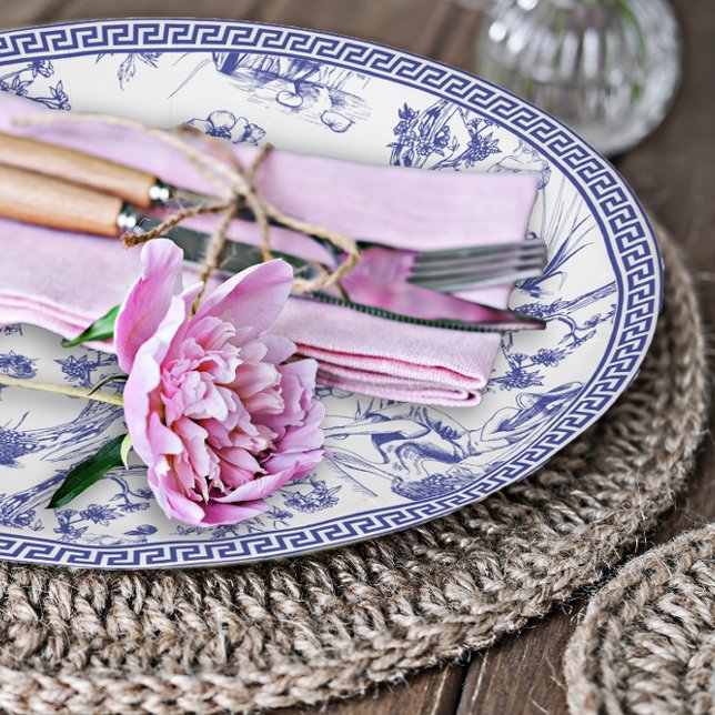 Plato De Papel Ducha de novios Blue and White Toile de Jouy (Subido por el creador)