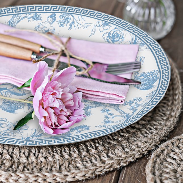 Plato De Papel Ducha de novios Blue and White Toile de Jouy (Subido por el creador)