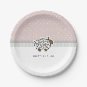 Plato De Papel Ducha de Oveja Bebé Rosa con Lunares