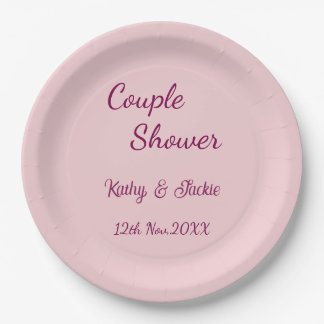 Plato De Papel ducha de pareja rosa morado pastel boda nombre fec