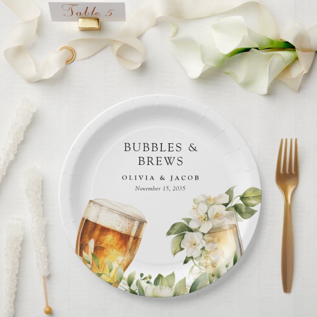 Plato De Papel Ducha de parejas Burbujas y Cervezas (Boda)