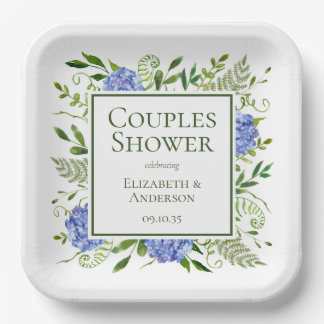 Plato De Papel Ducha de parejas de Hortensias Azules