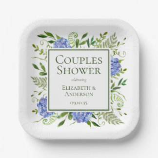 Plato De Papel Ducha de parejas de Hortensias Azules
