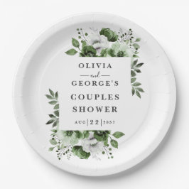 Plato De Papel Ducha de parejas floral elegante verde oliva