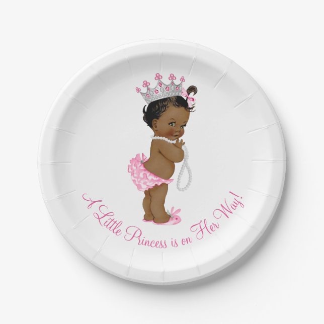Plato De Papel Ducha de perlas étnicas de princesa bebé (Anverso)