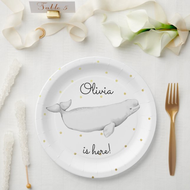 Plato De Papel Ducha de Recién nacido de ballena Beluga personali (Boda)