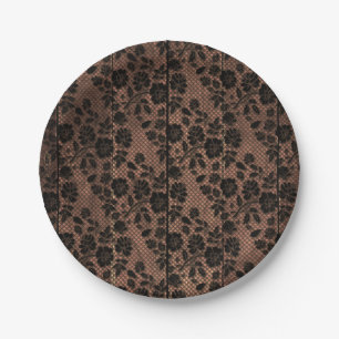 Plato De Papel Ducha de ropa interior de encaje floral y madera r