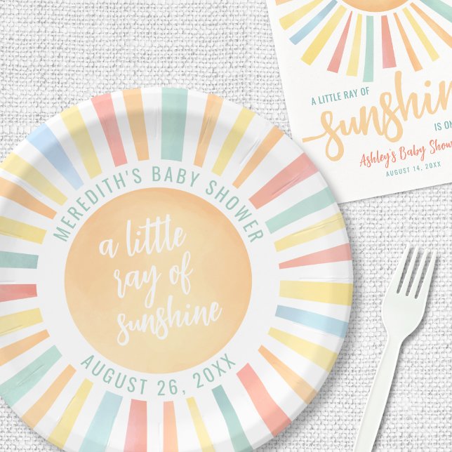 Plato De Papel Ducha de Sol Bebé Soleado (Sunshine Pink Sun Baby Shower Paper Plates)