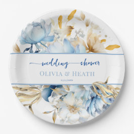 Plato De Papel Ducha Dorada Duste Blue Floral