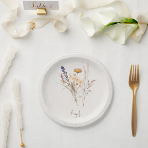 Plato De Papel Ducha floral de otoño de crema Script Cocktail