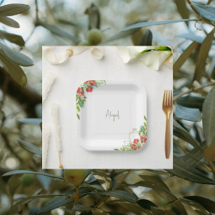 Plato De Papel Ducha Floral Roja de Granada Toscana