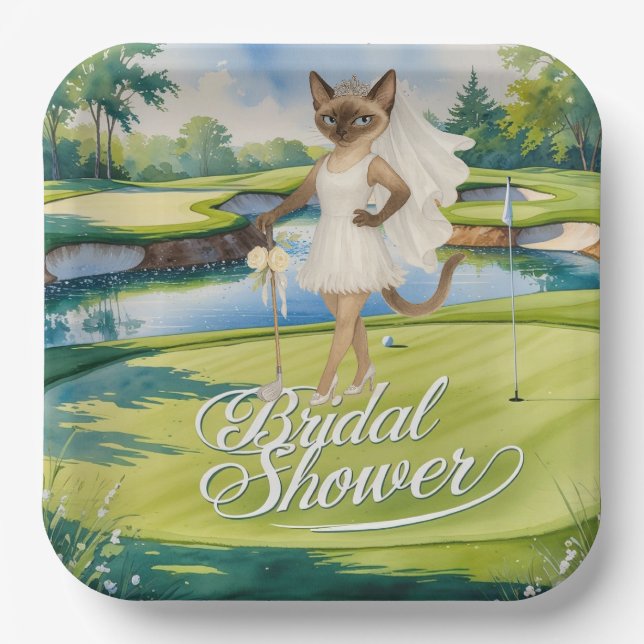 Plato De Papel DUCHA GOLF BRIDAL para golfista Gato Lover (Anverso)