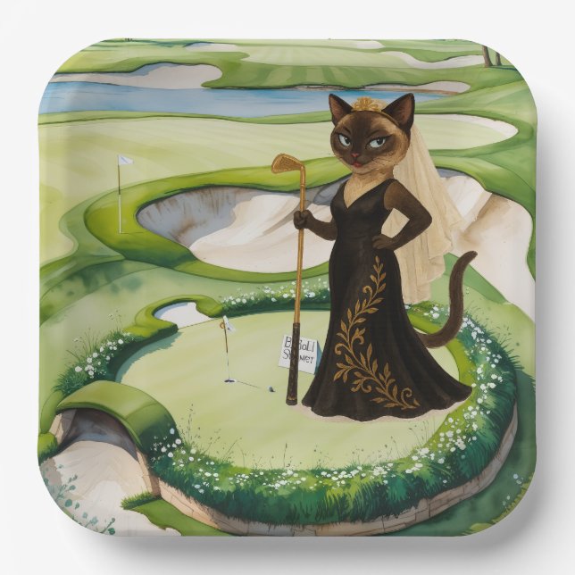 Plato De Papel DUCHA GOLF BRIDAL para golfista Gato Lover (Anverso)
