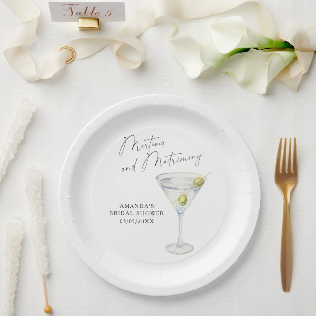 Plato De Papel Ducha martinis y marrimonia (Boda)