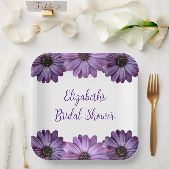 Plato De Papel Ducha Morada Floral Bridal (Boda)