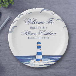 Plato De Papel Ducha Náutica Azul Marítima Marítima Bridal