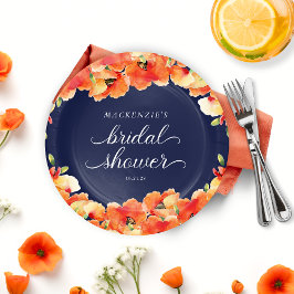 Plato De Papel Ducha nupcial azul marino y adormidera dorada