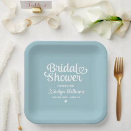Plato De Papel Ducha nupcial Boda azul Aqua personalizada