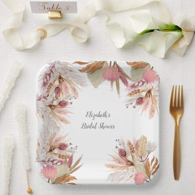 Plato De Papel Ducha nupcial BOHO Terracotta Pampas Trigo de hier (Boda)
