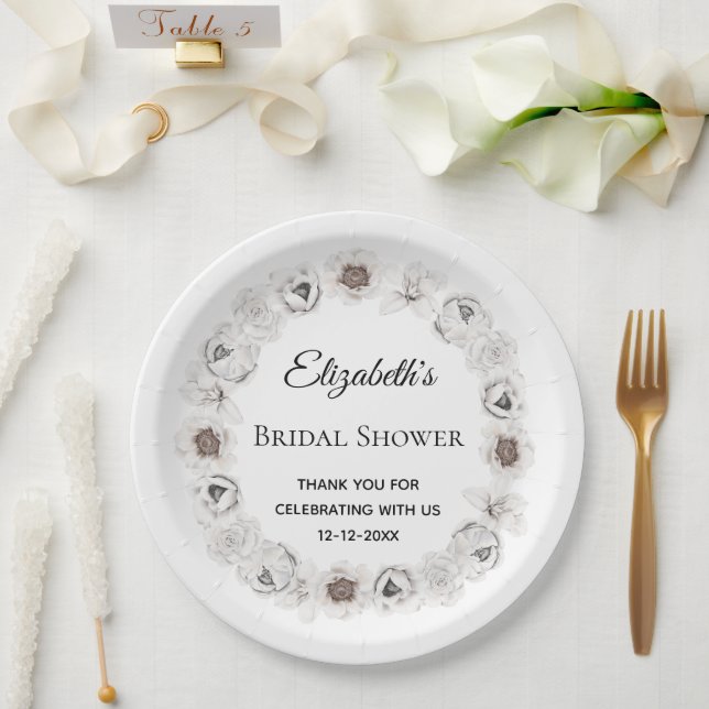 Plato De Papel Ducha nupcial Boho White Floral (Boda)