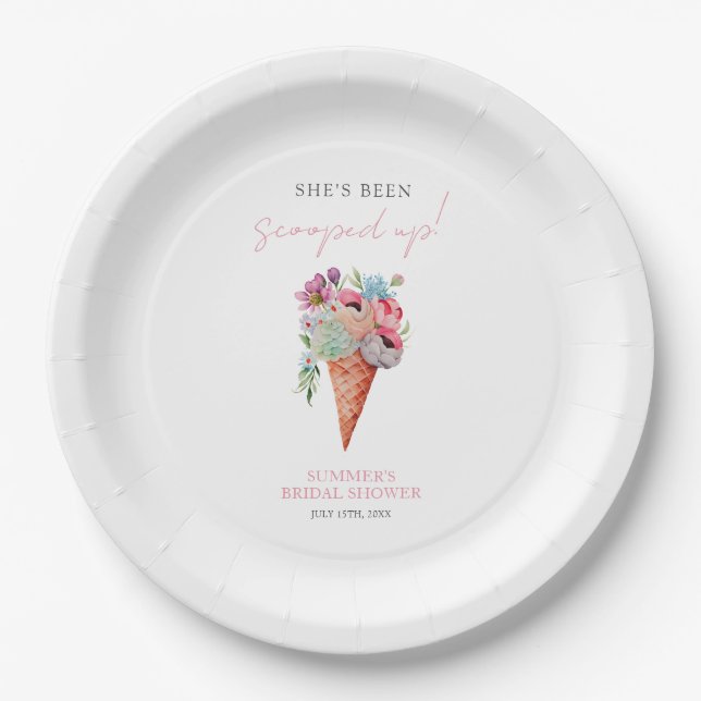 Plato De Papel Ducha nupcial con crema de hielo Scoopup Watercolo (Anverso)