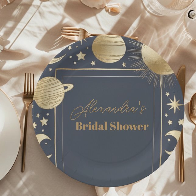 Plato De Papel Ducha nupcial Crescent Moon Gold Celestial de la M (Subido por el creador)